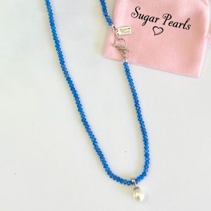 Blue Agate & 14k White Gold Pearl Pendant Necklace